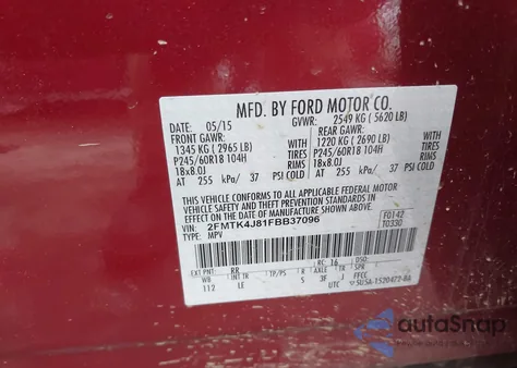 2015 Ford Edge Sel from USA, damaged, VIN 2FMTK4J81FBB37096